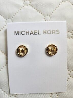 Michael Kors Gold MK Round Logo Stud Earrings